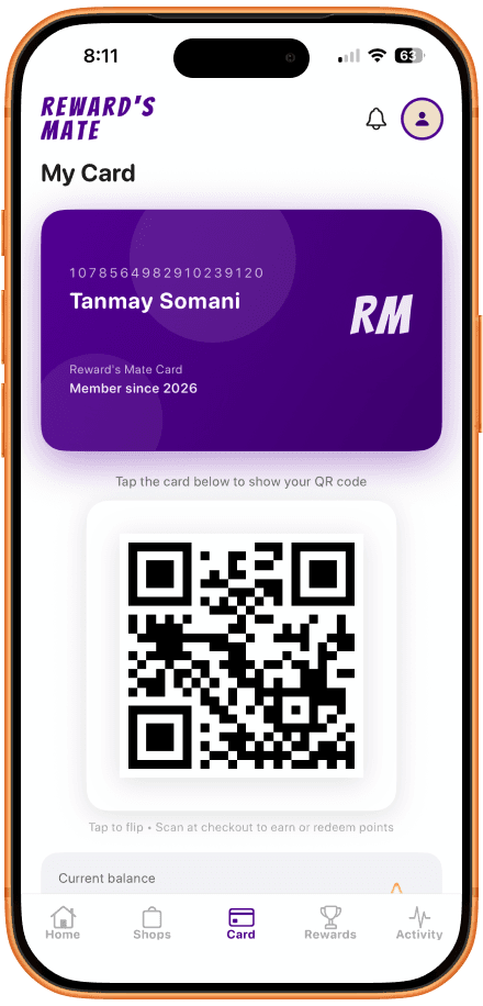 RewardsMate home, points, offers, and nearby stores